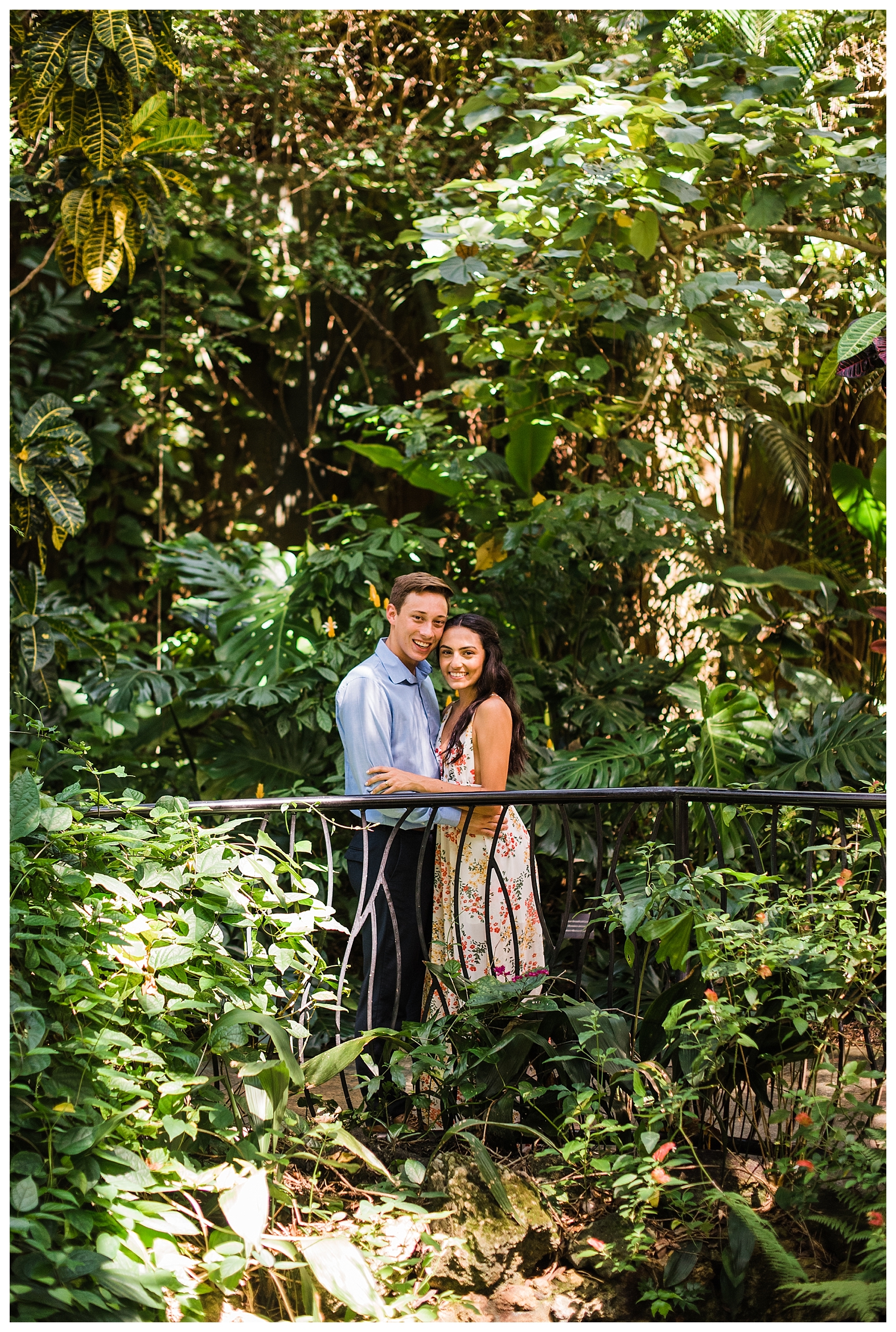 couples on bridge, tropical engagement, tropical engagement session, tropical wedding, green engagement session, greenery engagement session, couples in love, young and in love, garden engagement inspiration