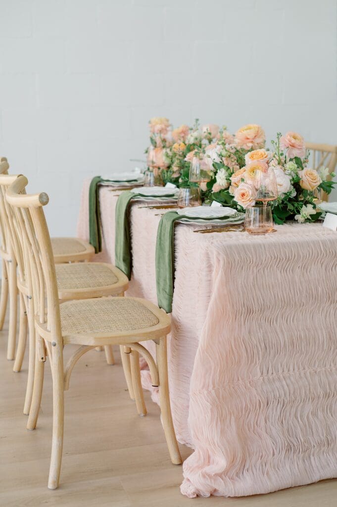 ruffled pastel linens, summer wedding details