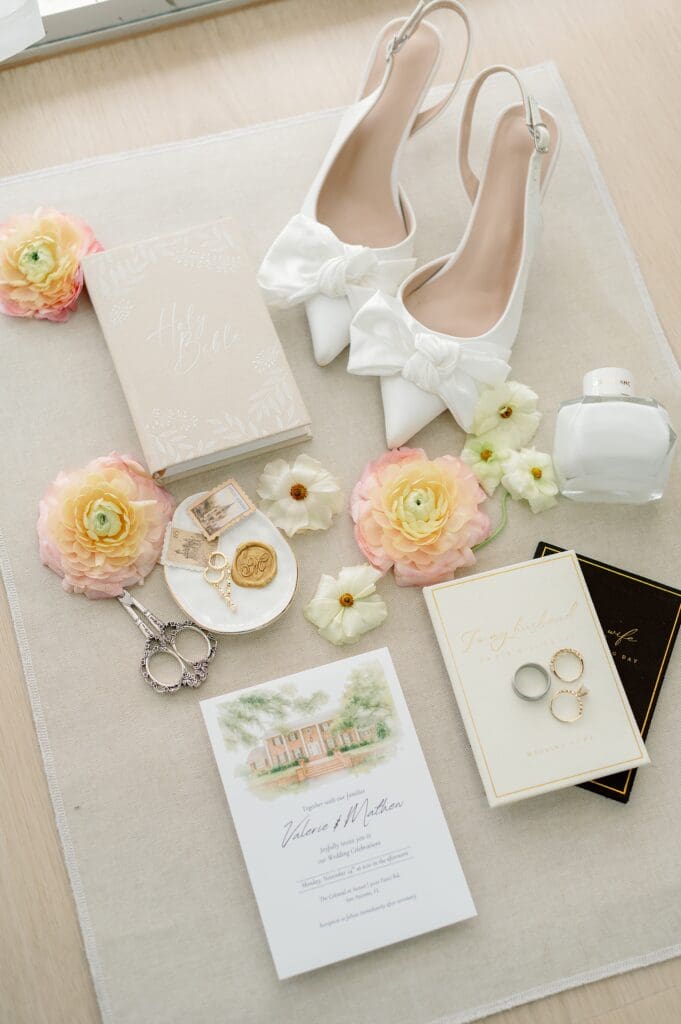 luxury wedding flatlay, tampa wedding vendors